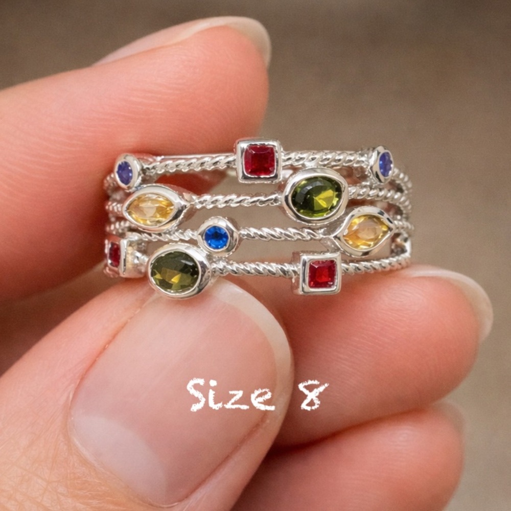 Multicolored Sterling Silver Ring size 8